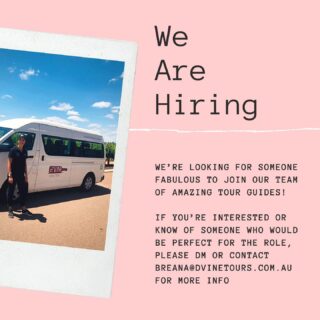 H A P P Y • M O N D A Y 🌞

d’Vine is looking for some new casual tour guides/drivers to join the team! 

If you hold a bus licence and you’re up for some fun and very enjoyable work, or know of someone who is, we’d love to hear from you 📲📧🙏🏼